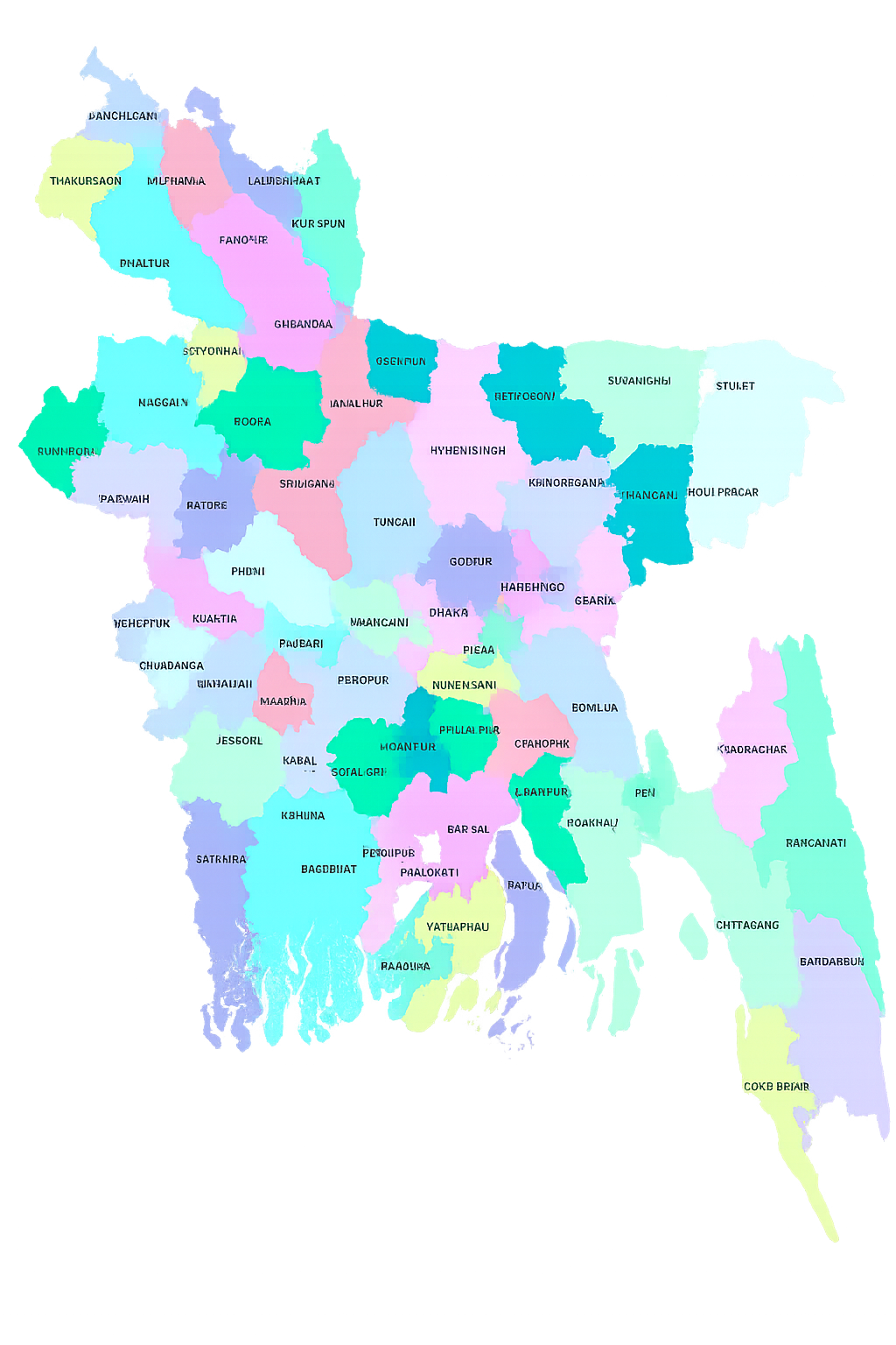 Map of Bangladesh — all 64 districts